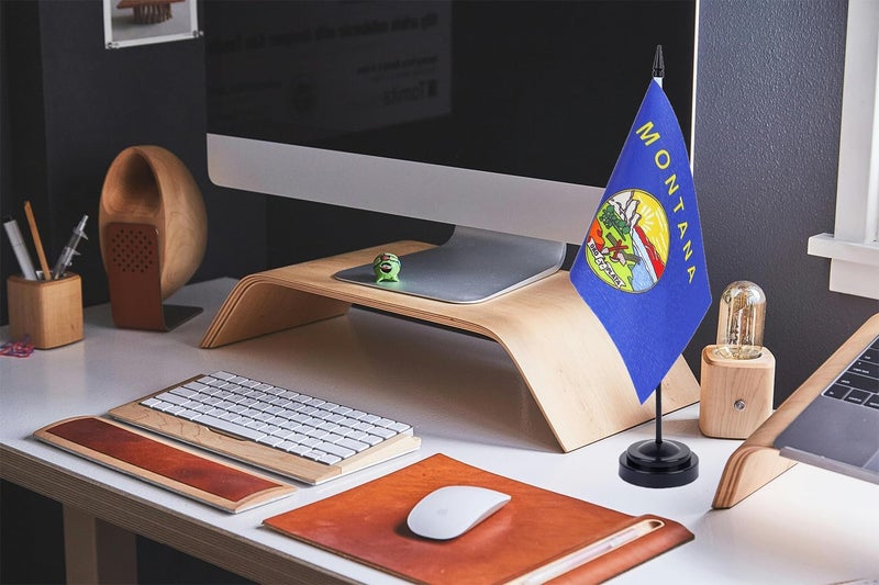WXTWK 2 Pack USA Montana Flag Montana State Desk Flag Set - Mini Small Montana Table Office Flags with Black 12" Solid Pole Stand Base Classroom Meeting Desktop Decorations - Image 5